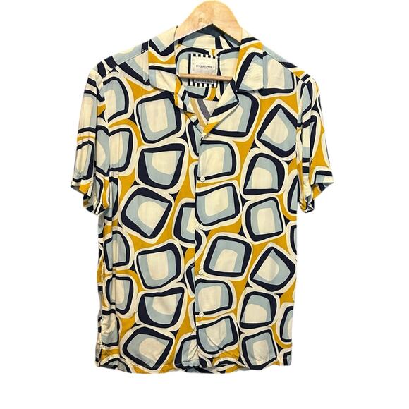 Denim & Flower Ricky Singh Mens Shirt M Retro Mod Print Preppy Office Travel - Picture 1 of 9